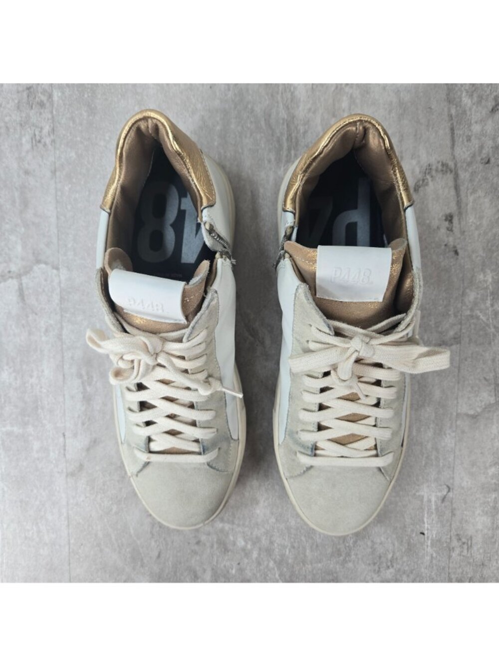 P448‎ Sporty Lace Up Sneaker White Leather Athletic Streetwear Zip Skater Shoes - Picture 2 of 15